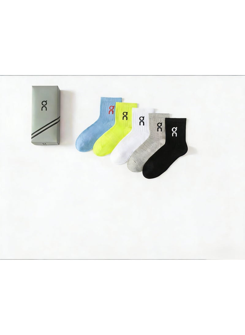 أون جوارب قطنية خالصة متوسطة الطول من ON، بألوان زاهية - 5 أزواج في العبوة، معبأة في علبة هدايا - Image 2